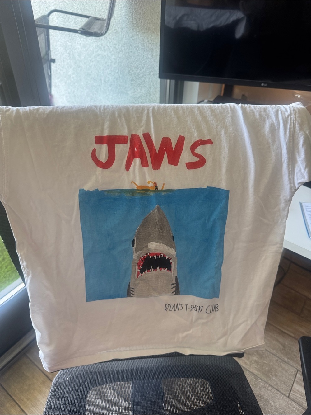 Zara White Kids T-Shirt with Blue Ocean and Red JAWS Graphic